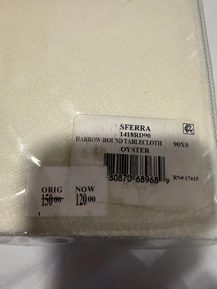 New Sferra Harrow Round Tablecloth 90" plain mitered hem color: oyster (ivory) - Image 2 of 3