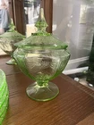 Anchor Hocking Princess Footed Covered Candy Dish c. 1931-1935 Uranium Glass