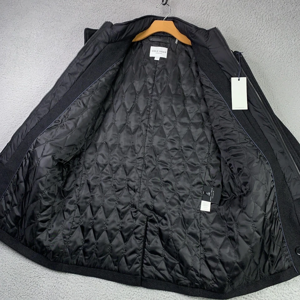 Cole Haan Signature Car Coat Mens XL Charcoal Wool Blend Quilted Bib Zip Liner - Image 4 of 4