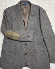 Vtg Pendleton Wool Blazer Elbow Patches Made In USA Brown Herringbone 90s Sz 44L