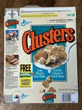 1991 General Mills Clusters cereal box - FREE Nature Valley Granola Bar Sample