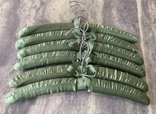 Lot of 6 Satin Padded Vintage Olive Green Clothing-Boudoir-Lingerie Hangers