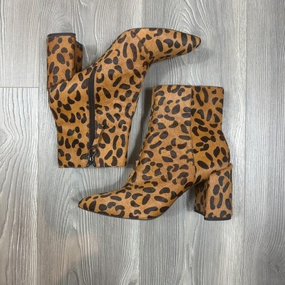 Topshop Leopard Print Faux Pony Hair Pointed Toe Heeled Boots