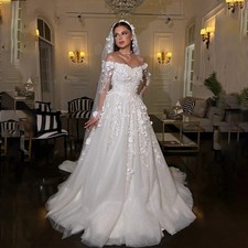 Fairy Wedding Dresses Sweetheart Long Sleeve A-Line Bride Dress with Flower