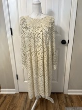 Madewell Smocked Ruffle-Shoulder Midi Dress in Inkbrush Dots Antique Cream Sz PL