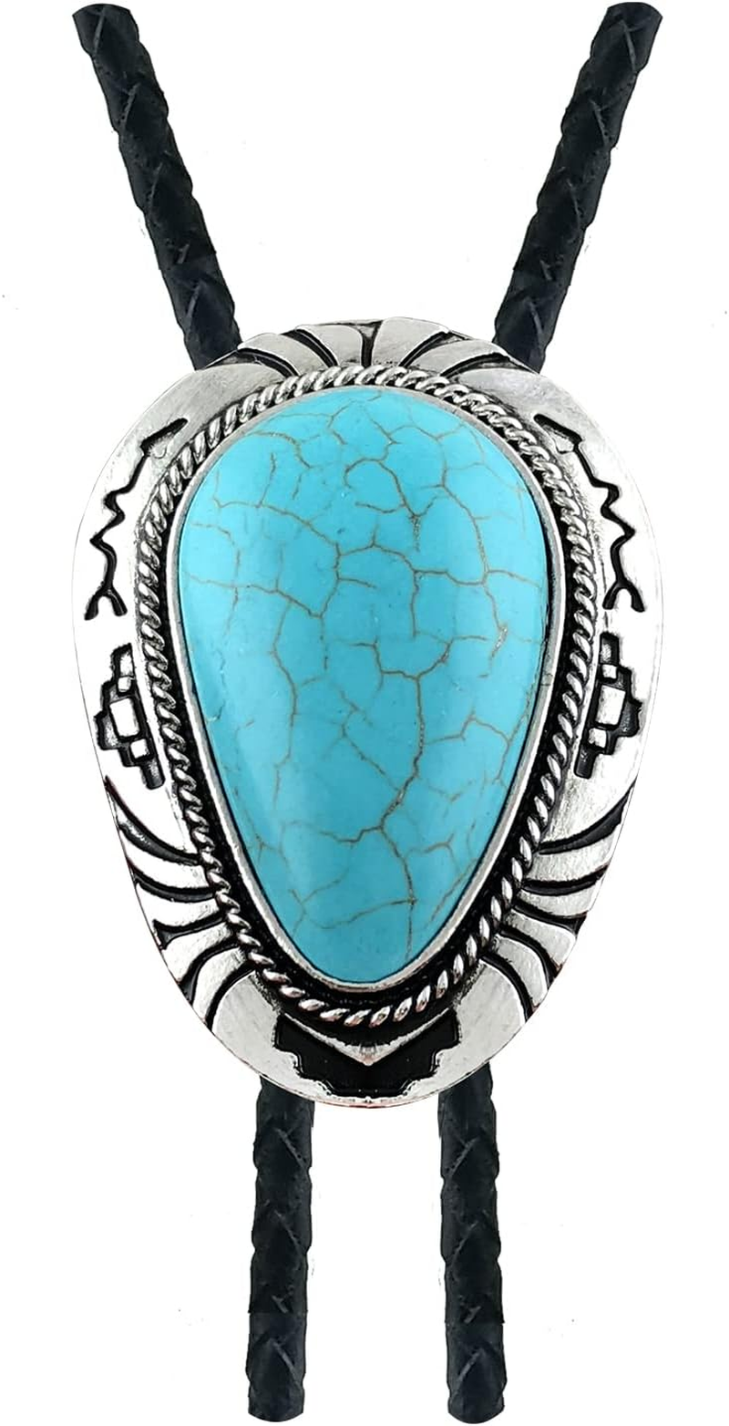 Stone Bolo Tie Native Western Cowboy Handmade Hand-Woven Leather Bola ...