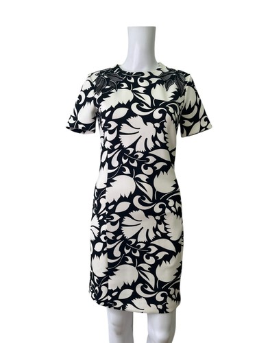 Zara Bodycon Dress Size M Womens EU42 Black & White Floral Zip Up Back Stretch - Picture 6 of 11