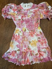 RETRO VINTAGE Floral Eyelet Dress. Ruffle Hem And Puff Shoulders. Eye Catching