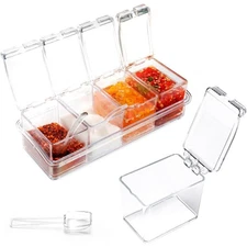 4-Piece Clear Seasoning Box Set with Spice Rack, Storage Containers, Lids and