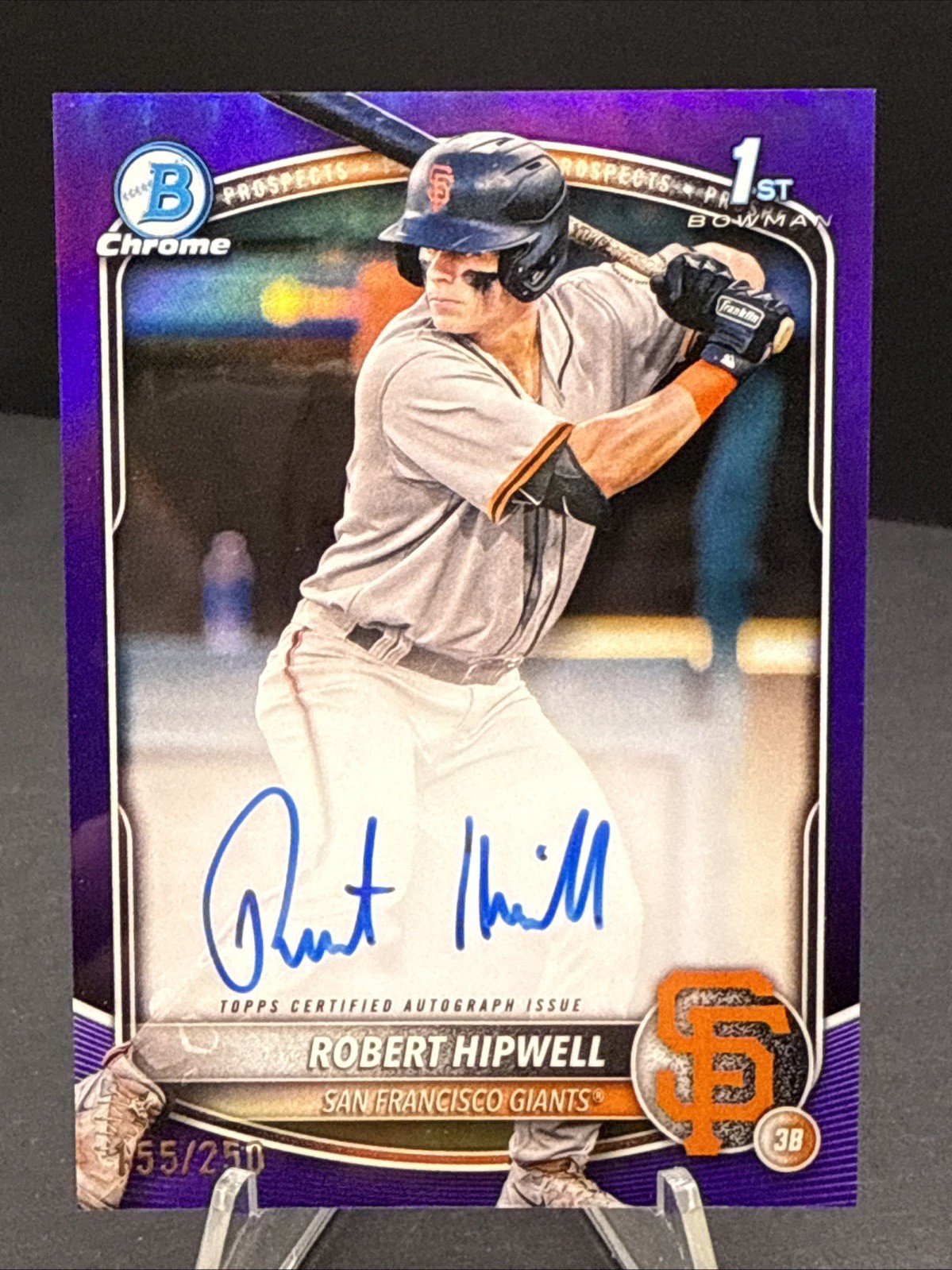 2025 BOWMAN CHROME ROBERT HIPWELL 1ST BOWMAN PURPLE REFRACTOR AUTO #/250