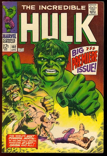 Incredible Hulk #102 Nice Silver Age Superhero Vintage Marvel Comic 1968 VG-FN