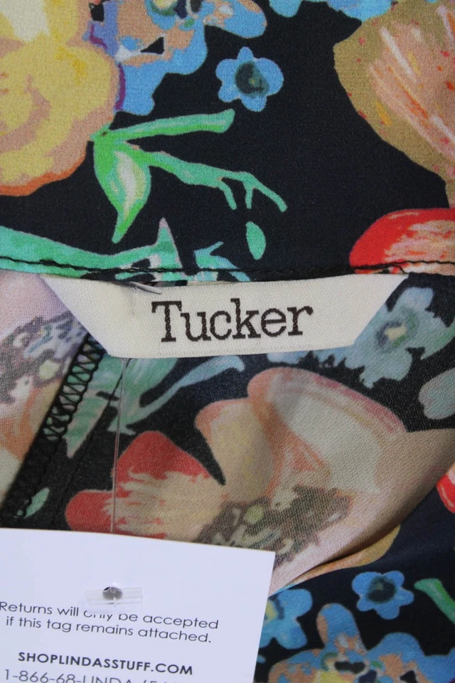 Tucker женщин шелк цветочный v-образным вырезом короткий рукав Shift платье многоцветный размер XS - Изображение 4 из 4