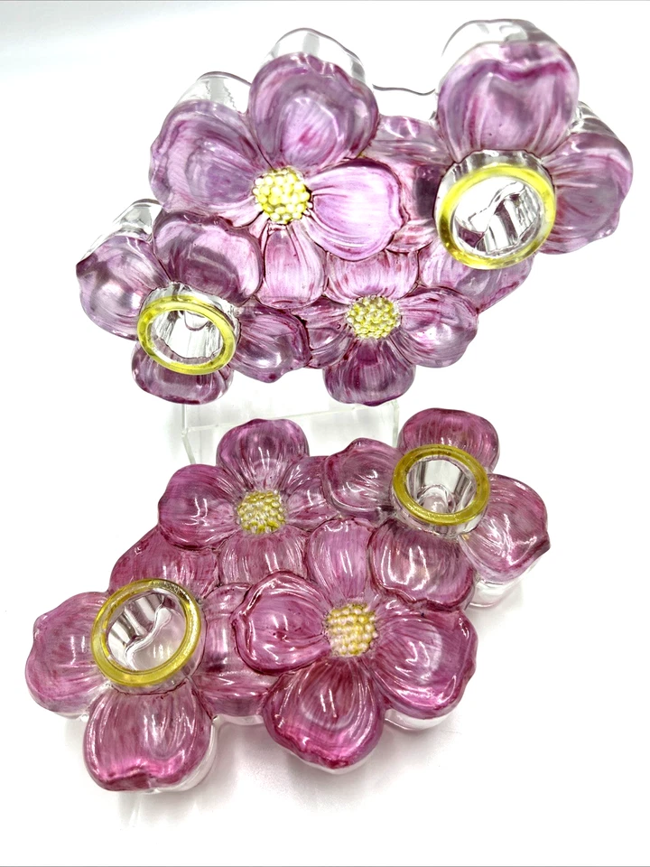 De Colección Par Colony Crystal Company Arte Vidrio Doble Candelabro Arándano Dogwood Foto 2 de 4