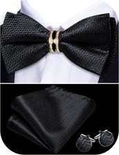 Mens Bow Tie Set Paisley Pre-tied Bowties Adjustable with Handkerchief Cufflinks