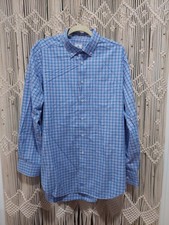 David Donahue Men's Dress Shirt Blue Red Plaid Size XL Long Sleeve Button Down