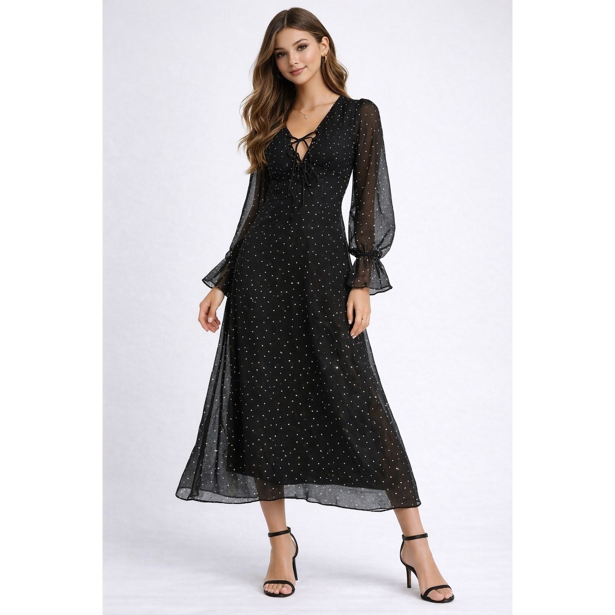 chinese dress ladies Ptorlio Womens Plus Size Long Sleeve Dress Fall Semi Formal A Line Flowy  Cocktail Maxi Dresses Black at Amazon Women's Clothing store main image 1