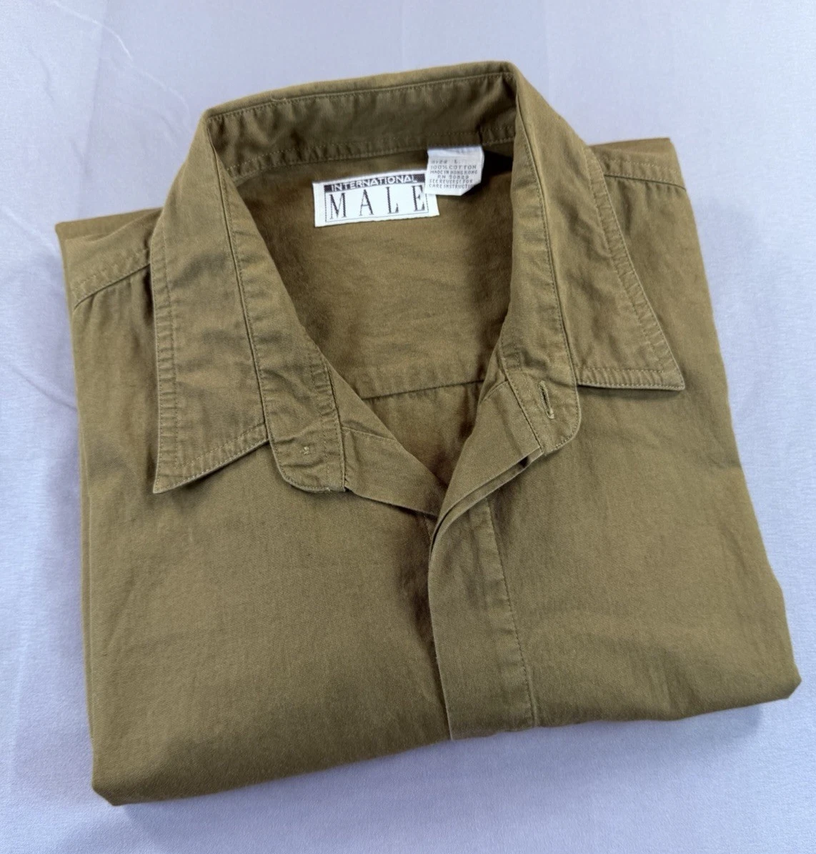 Vintage International Male Shirt Men's L Mustard/Olive Cotton Button Up