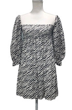 Faithfull The Brand Alina Zebra Animal Print Mini Dress Smocked Women’s Sizes 2