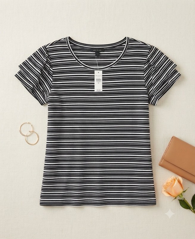 NEW Ann Taylor Loft Women's Striped Knit Top Short Sleeve XL
