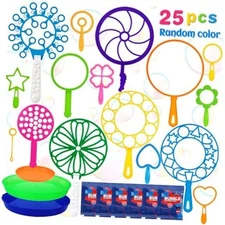  25 PCS Big Bubble Wands Set with Tray Solution, Giant Bubbles Assorted Shapes