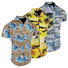 Mens Shirt Tropical Florals Short Sleeve Palm Tree Colorful Stretch Button Up