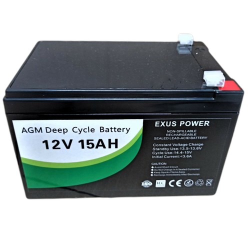 12V 15Ah AGM Deep Cycle Battery SLA Alarm Bike Solar Power Camping Marine Sealed - Picture 2 of 4