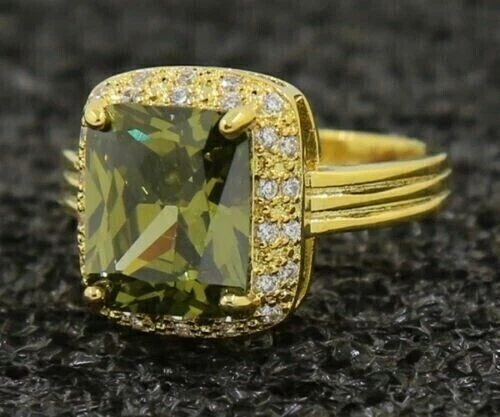 2CT Emerald Cut Lab Created Peridot Diamond Women's Ring 14K Yellow Gold Finish - Image 4 of 4