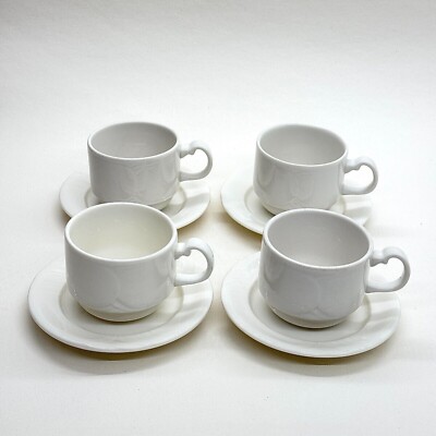 VINTAGE ROYAL DOULTON HOTEL PORZELLAN TASSEN & UNTERTASSEN 4ER SET WEISS TEE KAFFEE