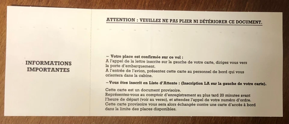 AIR INTER PARIS ORLY 23 MARS 89 CARTE D'ACCÈS A BORD BOARDING PASS AVIATION - Photo 2/2