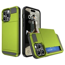 For iPhone 17 Pro Max 16+ 14 Slide Card Slot Shockproof Wallet Slim Back Case