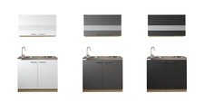 Mini / Singlekueche Pantry Rovere Ruvido-Segato Bianco/Grigio/Nero Merle 100 CM