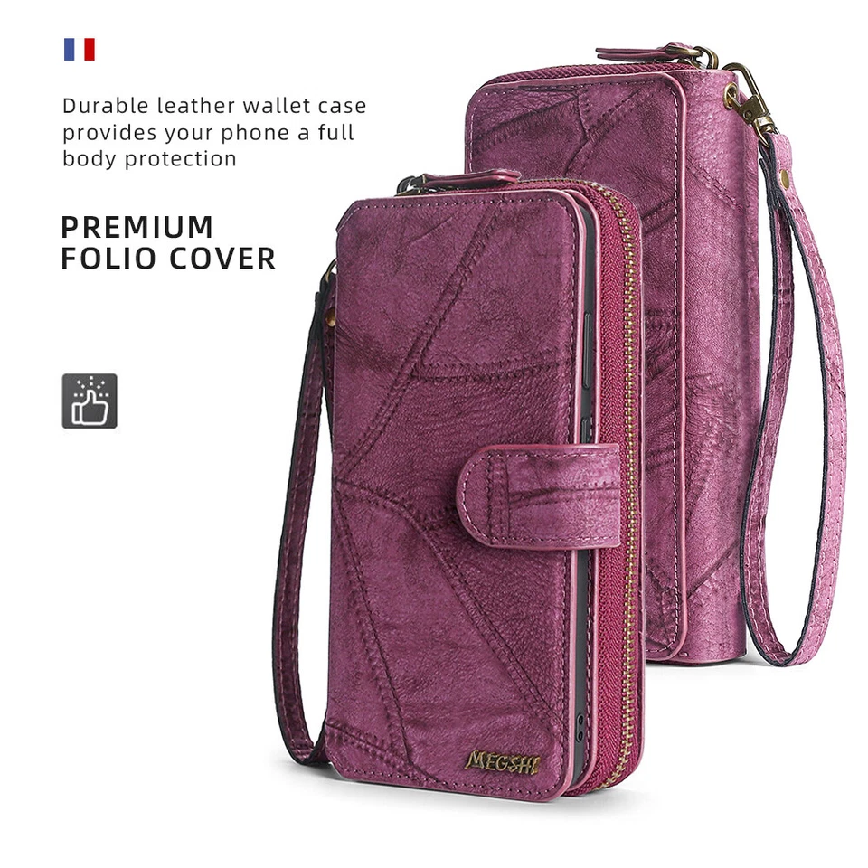 Fr iPhone 16E 15 14 13 12 11 Zipper Pocket Wallet Magnetic Detachable Phone Case - Image 4 of 4