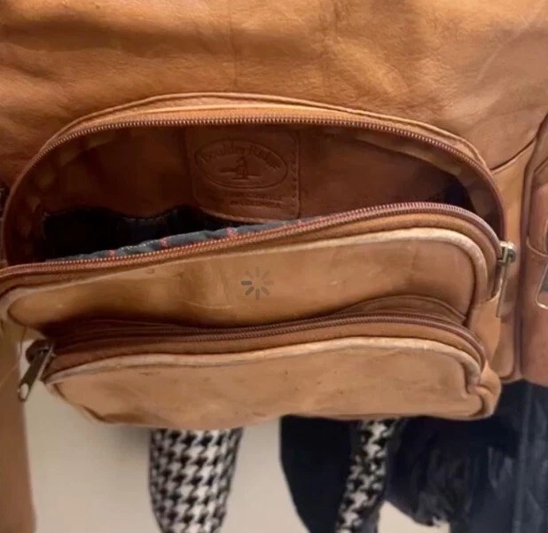 Mochila de cuero vintage diseño castaño mochila unisex hombre mujer Foto 3 de 3