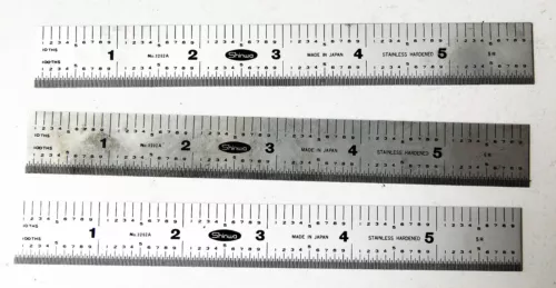 Three No. 3202A Shinwa 6" Machinist Rules 5R 32nds 64ths 10ths 100tha