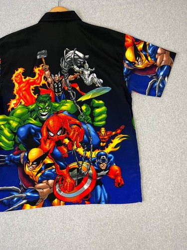 Vtg Marvel Superhero Shirt Mens M Black Button Up Spiderman Hulk Wolverine AOP - Picture 11 of 11