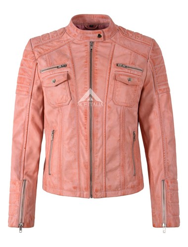Women's Quilted Fashion Biker Zipper Closure Motorcycle Lambskin Leather Jacket - Picture 4 of 28