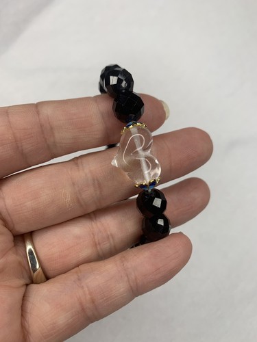 Bracciale Tormalina Cristallo Trasparente Cuore & Sfaccettatura Nera 9mm Guarigione Regalo Gioielli - Foto 5 di 9