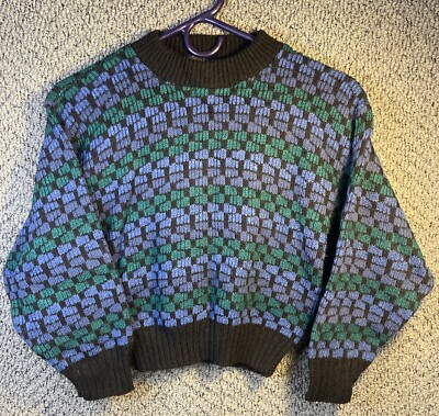 Vtg 90s New Era Youth Size 8-10 Chunky Knit Grandpa Sweater Acrylic USA Made