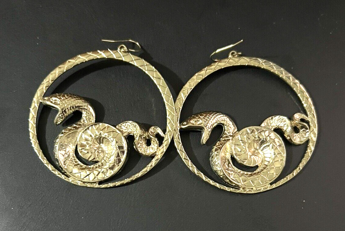 COILED SERPENT HOOP EARRINGS snake python round l… - image 2