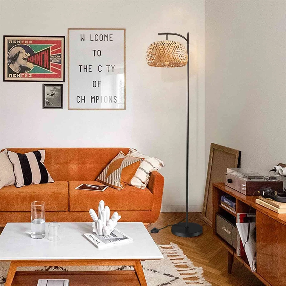 Деревенский напольный светильник стоячий светильник с ротанговым абажуром для дивана офиса чтения - Изображение 4 из 4