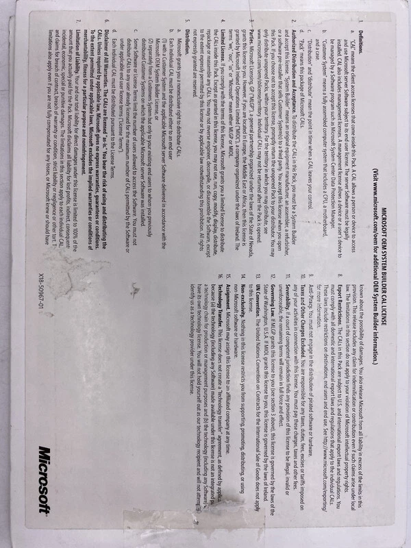 MICROSOFT OEM R18-05867 MICROSOFT SERVER 2019 5 USER CAL LICENSE - Image 4 of 4