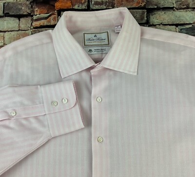 Brooks Brothers Luxury Thomas Mason Button Up Shirt Mens 17.5/34 Pink  Striped | eBay