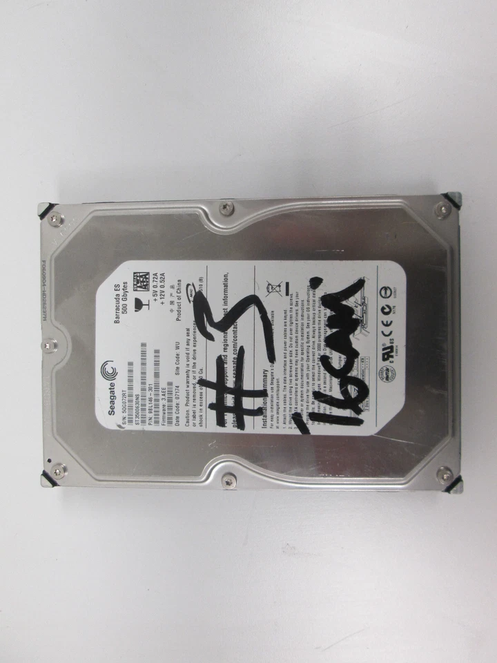 Seagate 500GB SATA 3.5 Hard Drive ST3500630NS, PN 9BL146-301, FW 3.AEE (WIPED) - Image 2 of 4