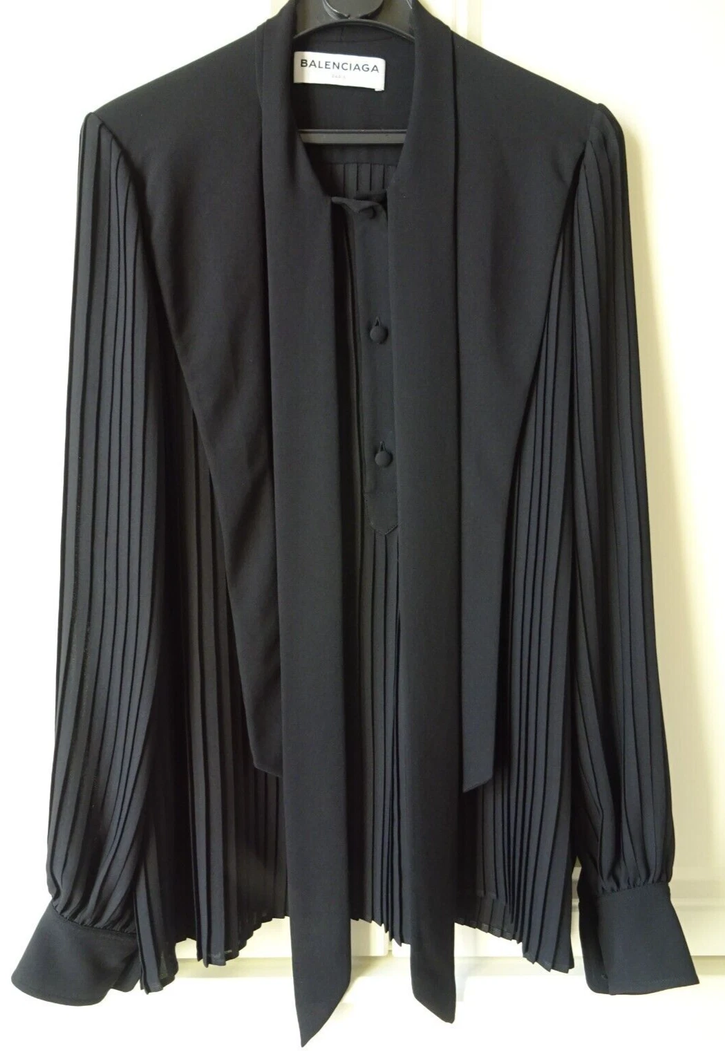 CAMICIA TUNICA BALENCIAGA NERA CON PIEGHE E COLLO ALLACCIATO FR 38 UK 10 12