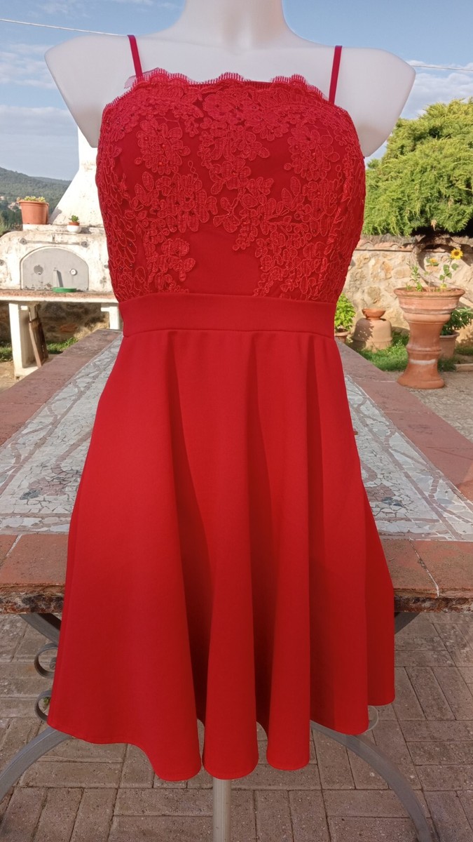 ABITO ROSSO ELEGANTE CORTO CON BUSTINO IN PIZZO