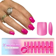 Soft Gel Nail Tips Short Square Gel X Nails, 300Pcs Pre short square hot pink