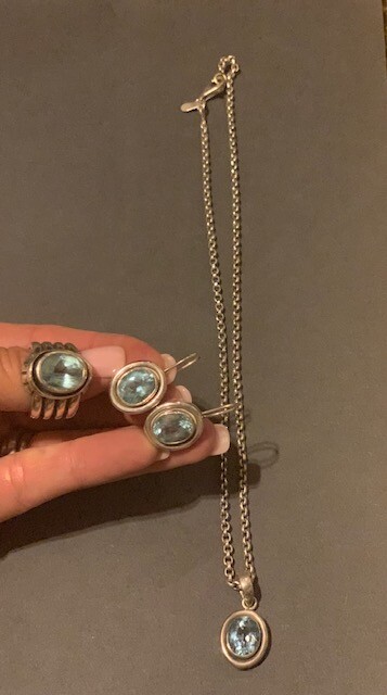 Silpada Blue Topaz Necklace, Earrings and Ring