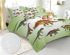 3Pcs Dinosaur Bedding Set Soft Fade Comforter Set with 2 PillowCases Queen Size
