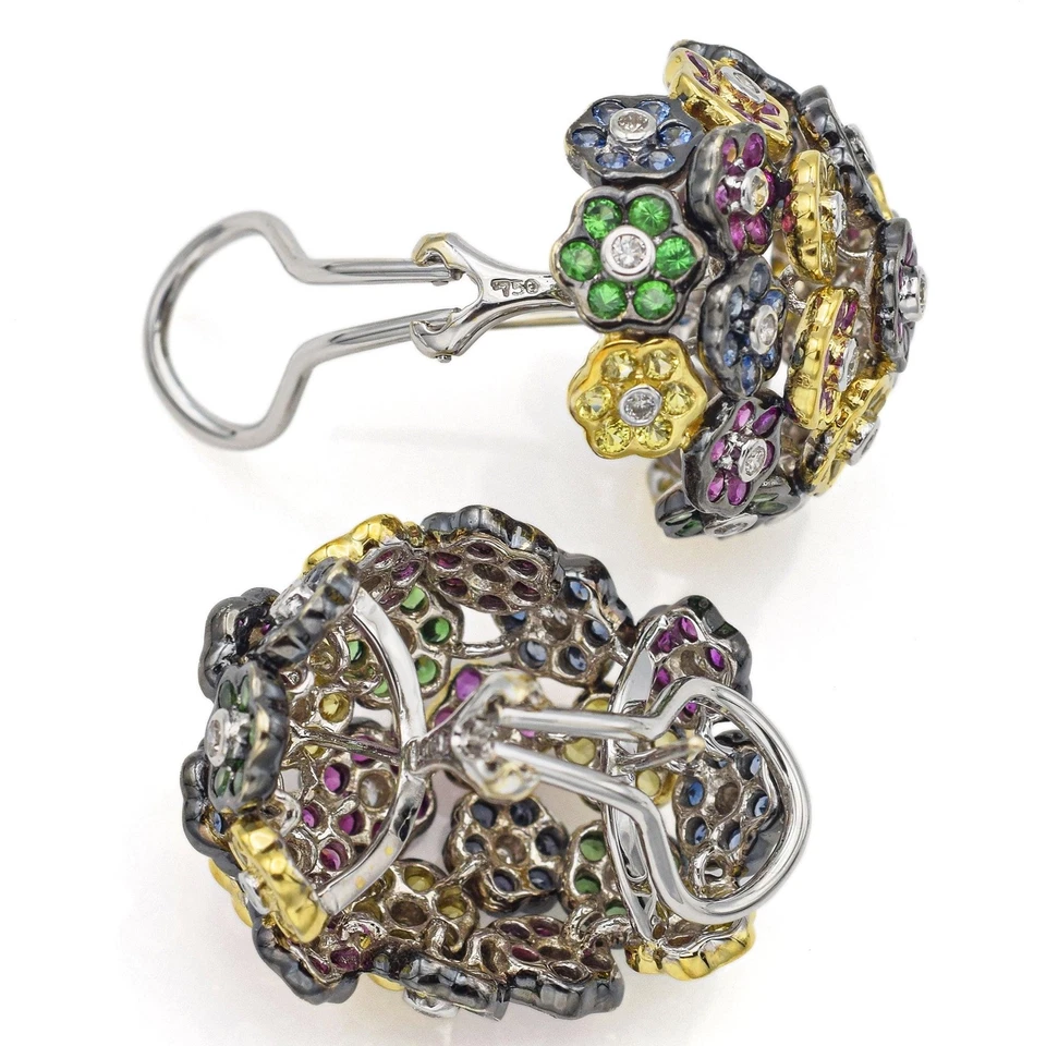 Estate 18K Multi-Tone Gold Multi-Stone & 1.16 TCW Diamond Omega-Back Earrings - Image 2 of 4