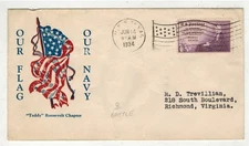 1934 PATRIOTIC TEDDY ROOSEVELT CHPTR. OUR FLAG OUR NAVY USS TEXAS FLAG CANCEL